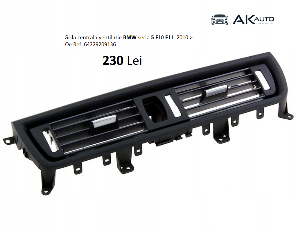 Grila centrala ventilatie, Bmw seria 5 F10, 2010 >, 64229209136